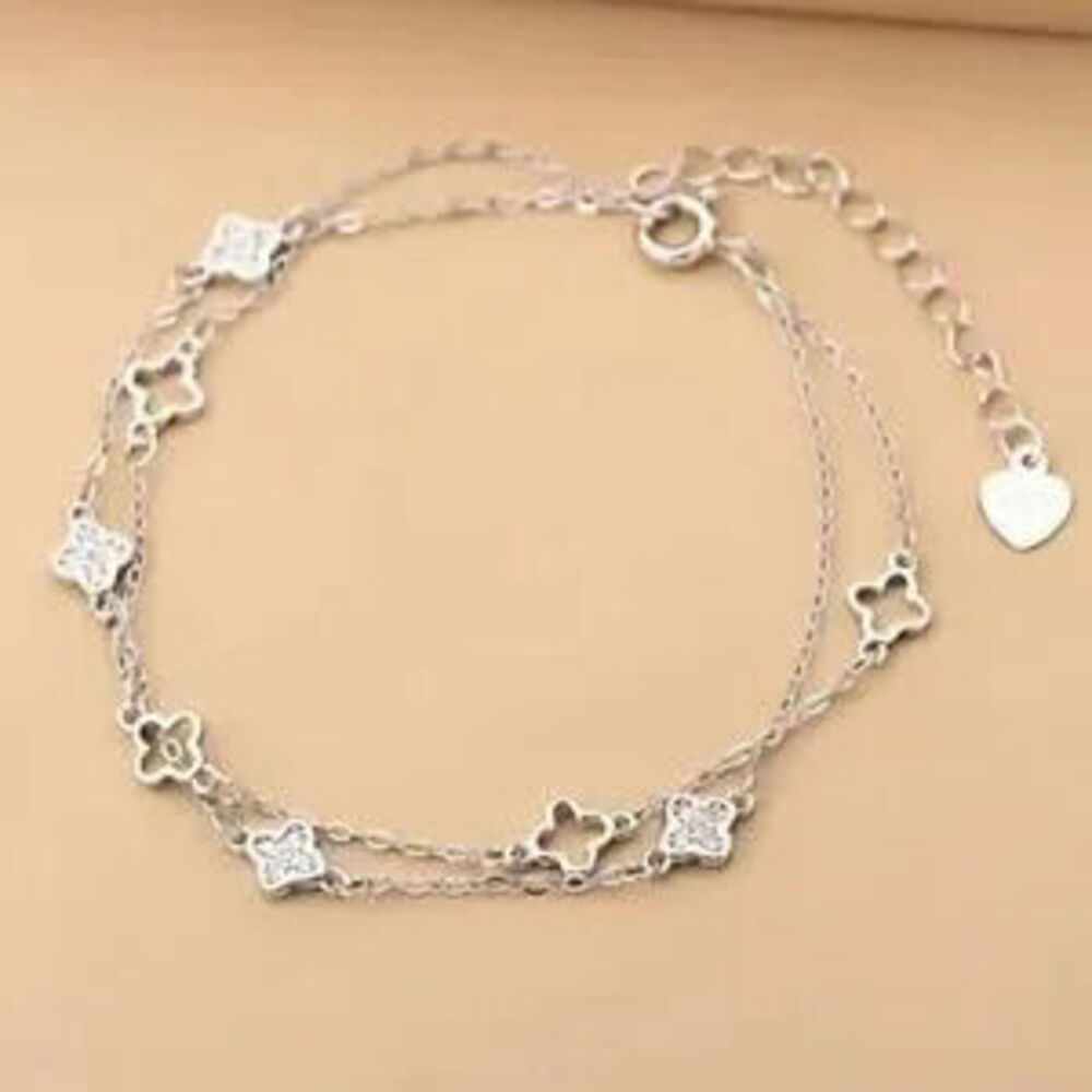 Luxe 925 Sterling Silver Floral Multilayer Bracelet